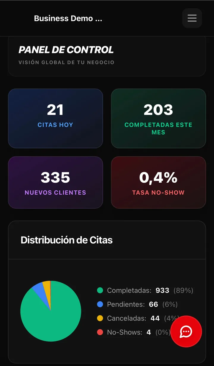 Panel de control de Libera PRO en un iPhone